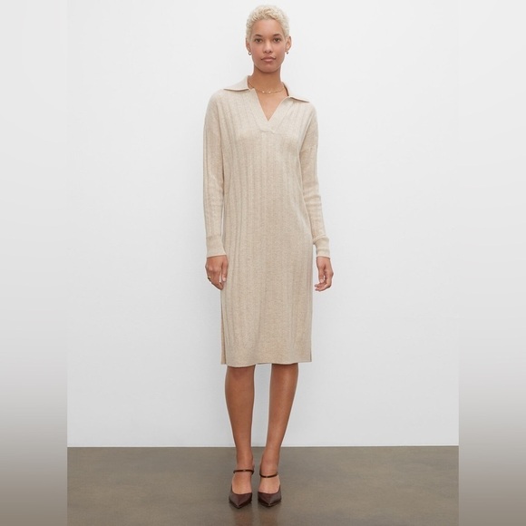 CLUB MONACO Tan Cashmere Ribbed Polo Dress L - Picture 1 of 7